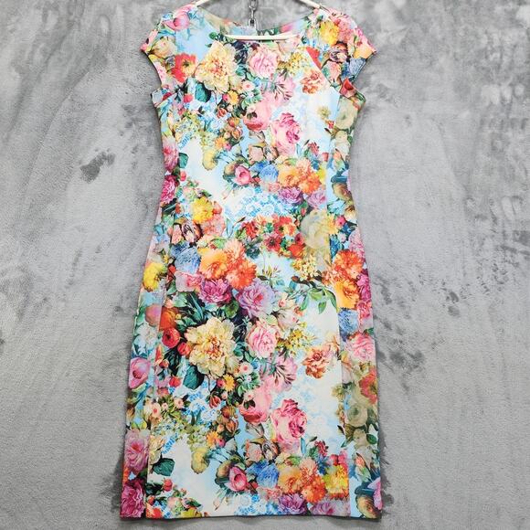 Beige by eci Dresses & Skirts - Vintage Beige by ECI Dress Womens M Floral Stretch Back Zip Cap Sleeve Sheath